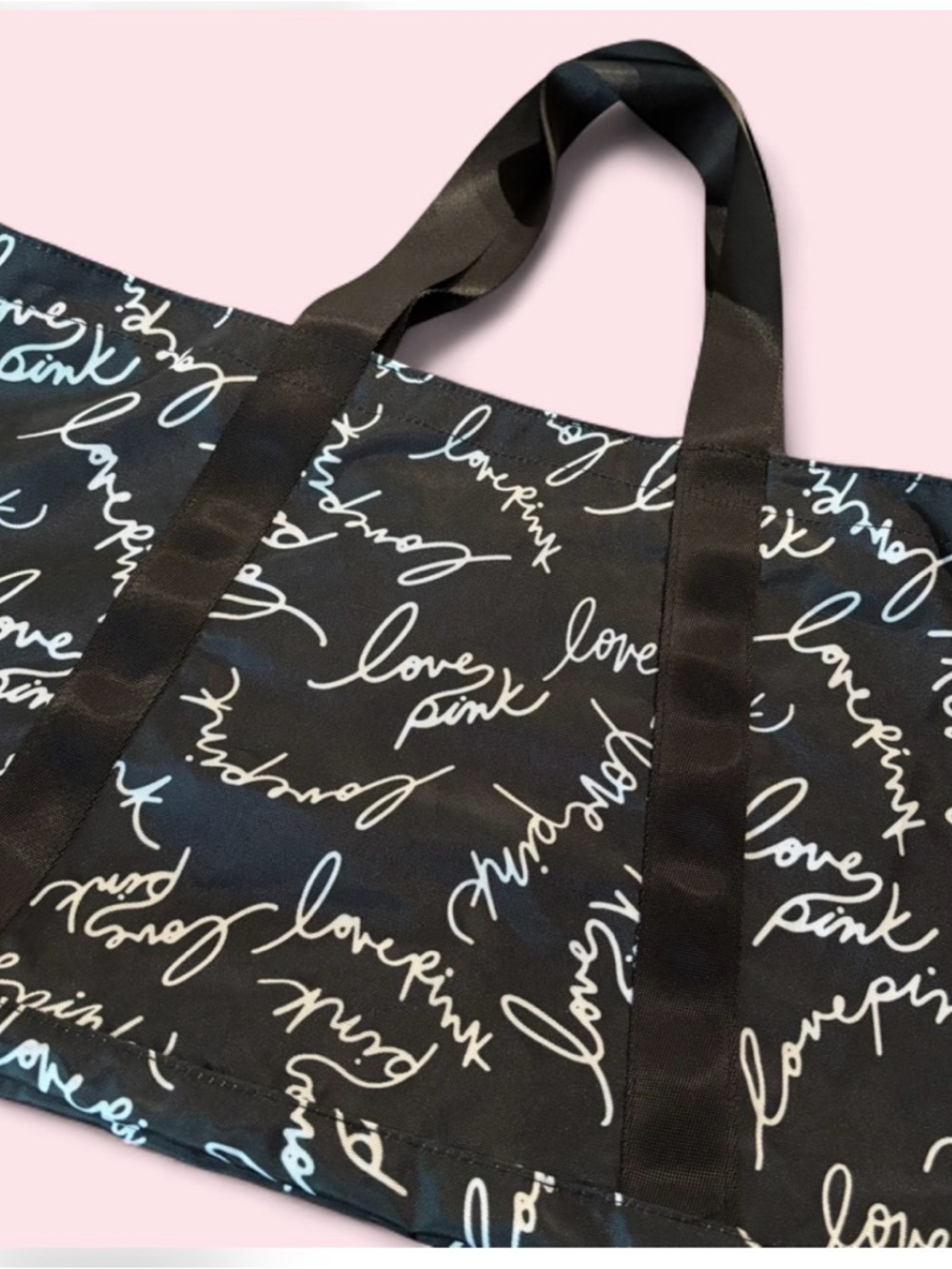 Victoria's Secret Black Large Tote with White 'Love Pink' Script